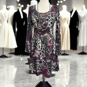 Karen Kane Leopard Floral Print Long Sleeve Sweater Dress | Size M